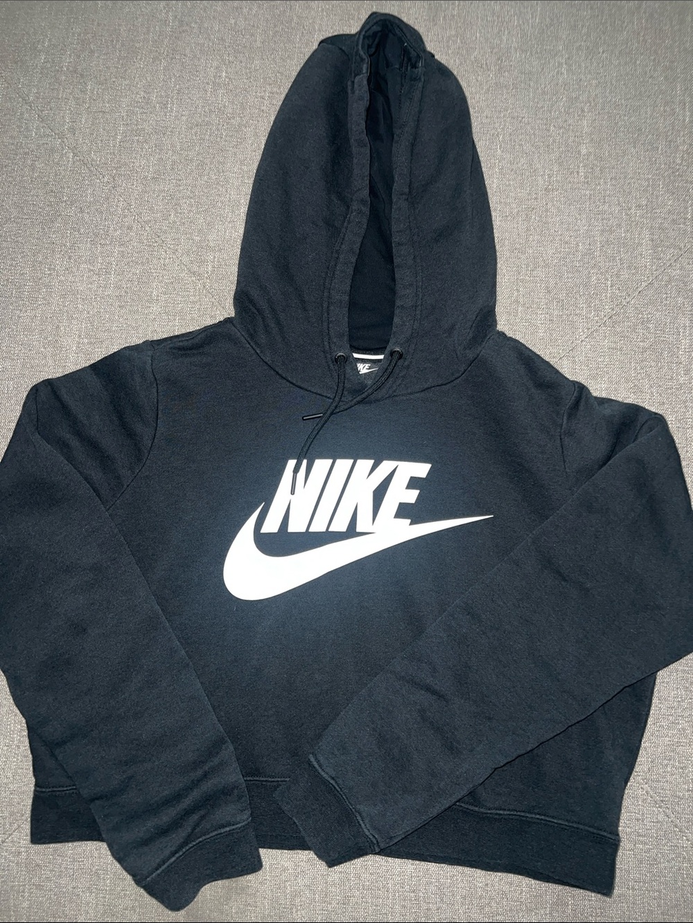 Women’s Nike Black Cropped Hoodie with White Swoosh - Lrg
